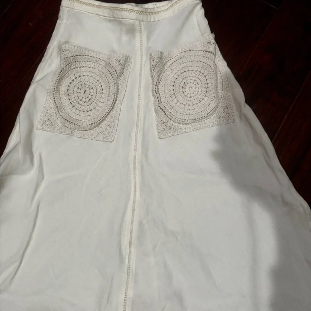 Zara  Limited Addition Crochet Pocket Maxi Linen Skirt - Picture 6 of 13